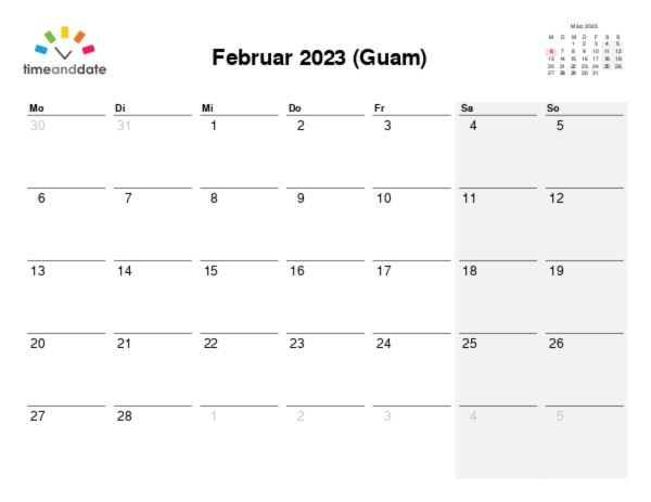 Kalender für 2023 in Guam