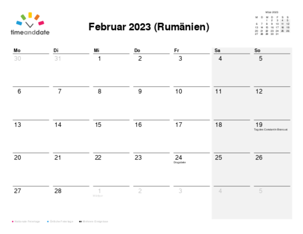 Kalender für 2023 in Rumänien