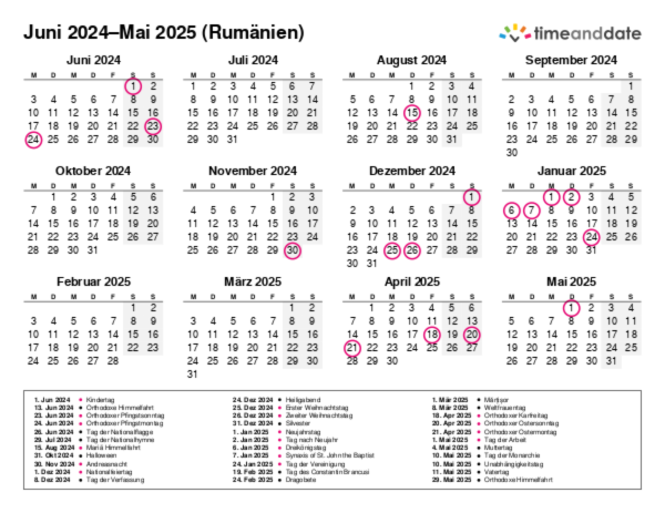 Kalender für 2024 in Rumänien