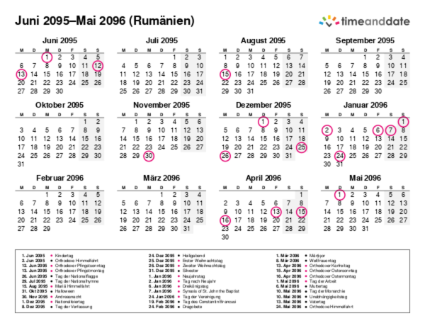 Kalender für 2095 in Rumänien
