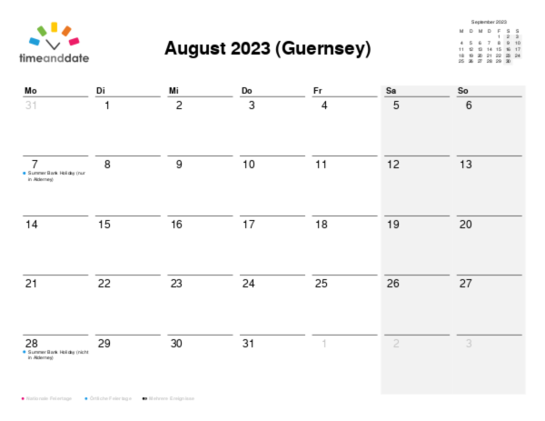 Kalender für 2023 in Guernsey