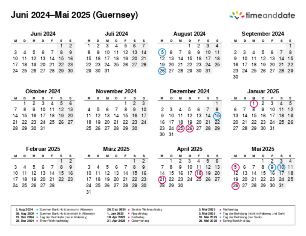 Kalender für 2024 in Guernsey