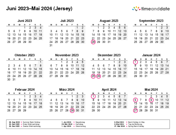 Kalender für 2023 in Jersey