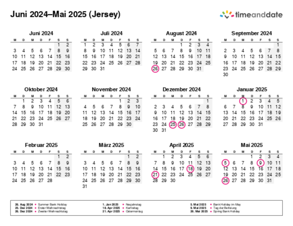 Kalender für 2024 in Jersey