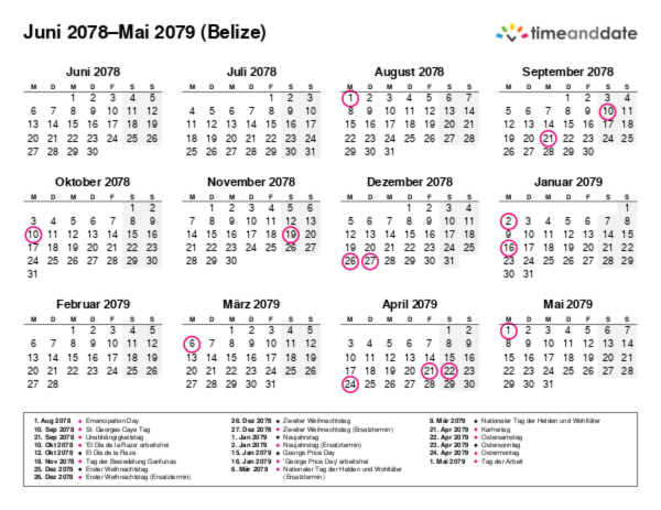 Kalender für 2078 in Belize