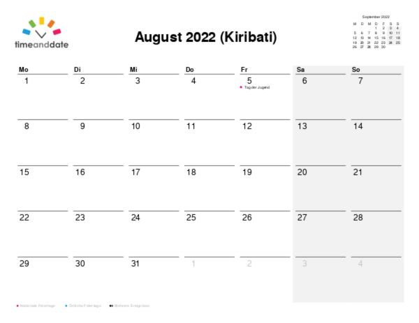 Kalender für 2022 in Kiribati
