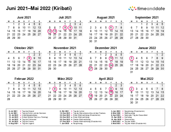Kalender für 2021 in Kiribati