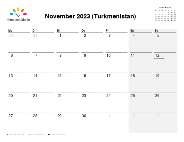 Kalender für 2023 in Turkmenistan