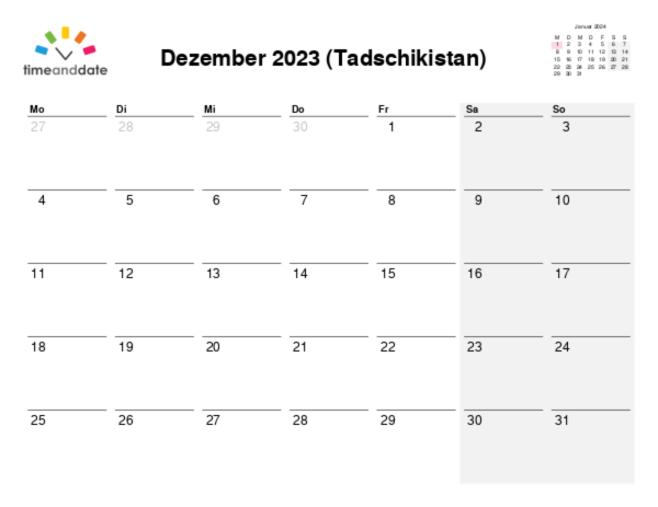 Kalender für 2023 in Tadschikistan