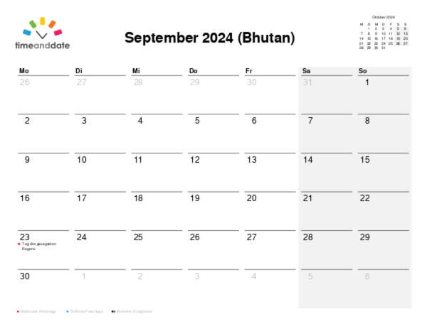 Kalender für 2024 in Bhutan