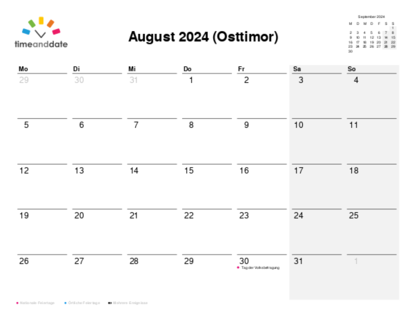 Kalender für 2024 in Osttimor