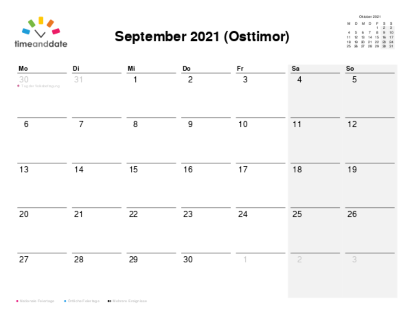 Kalender für 2021 in Osttimor