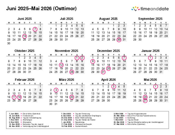 Kalender für 2025 in Osttimor