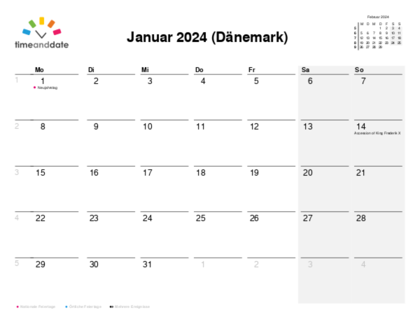 Kalender für 2024 in Dänemark