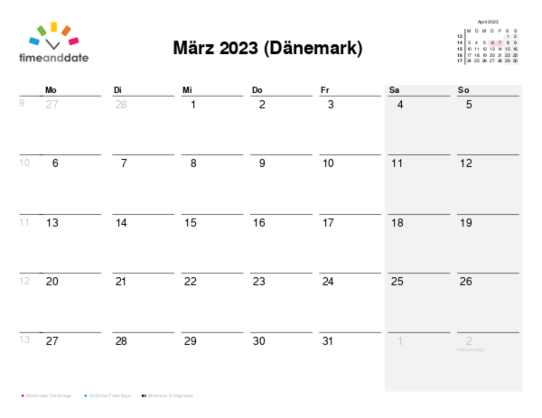 Kalender für 2023 in Dänemark