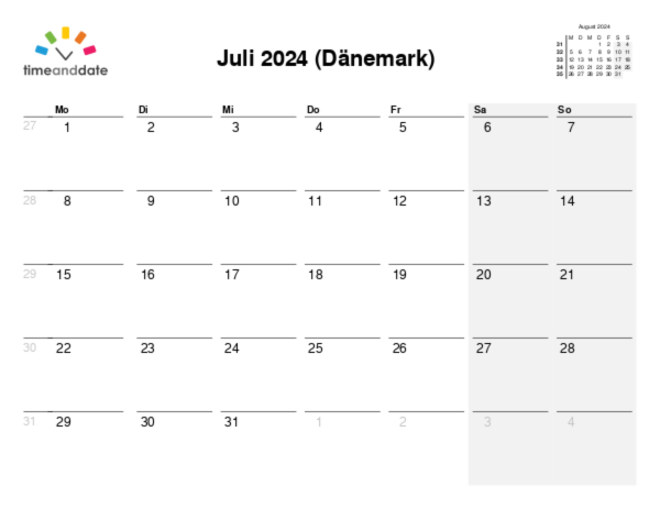 Kalender für 2024 in Dänemark