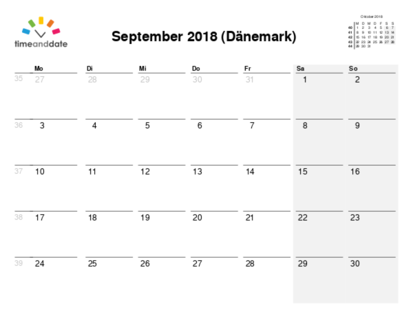 Kalender für 2018 in Dänemark