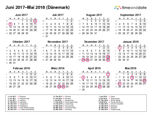 Kalender für 2017 in Dänemark