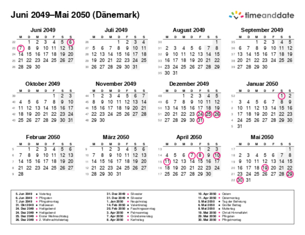 Kalender für 2049 in Dänemark