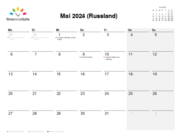 Kalender für 2024 in Russland