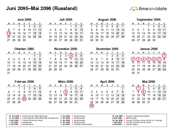 Kalender für 2095 in Russland