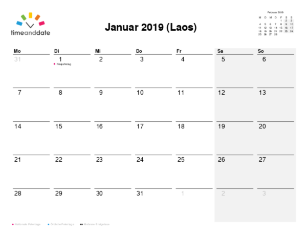 Kalender für 2019 in Laos