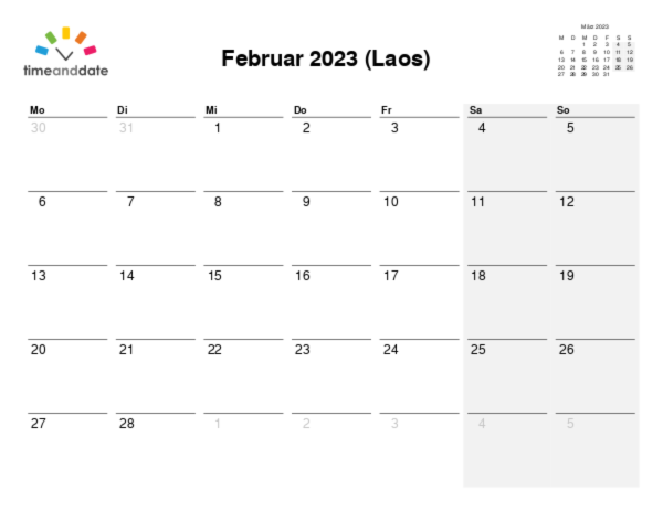 Kalender für 2023 in Laos