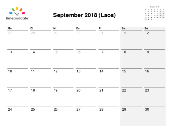 Kalender für 2018 in Laos
