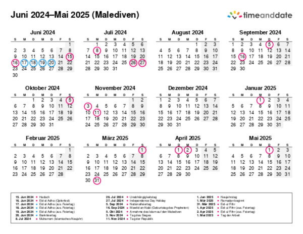 Kalender für 2024 in Malediven