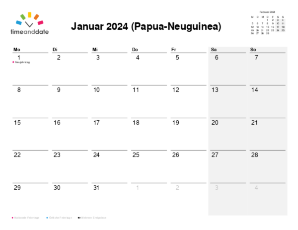Kalender für 2024 in Papua-Neuguinea
