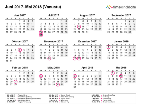 Kalender für 2017 in Vanuatu