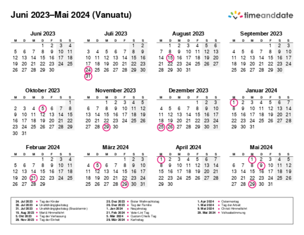 Kalender für 2023 in Vanuatu