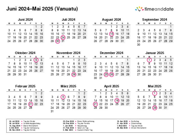 Kalender für 2024 in Vanuatu