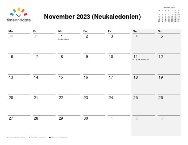 Kalender für 2023 in Neukaledonien