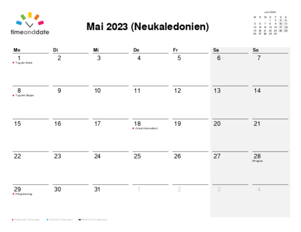 Kalender für 2023 in Neukaledonien