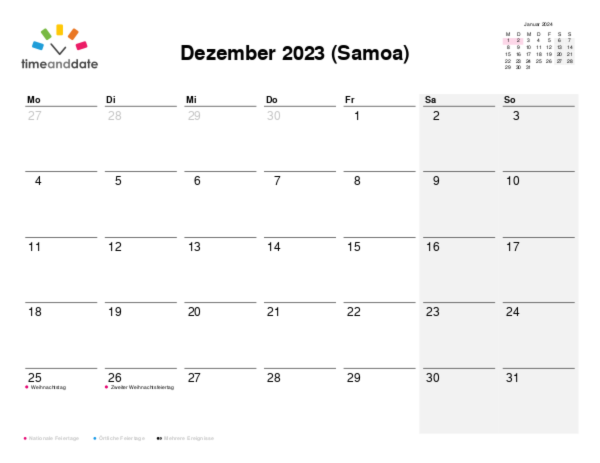 Kalender für 2023 in Samoa