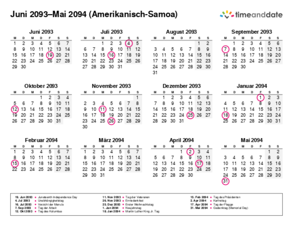 Kalender für 2093 in Amerikanisch-Samoa