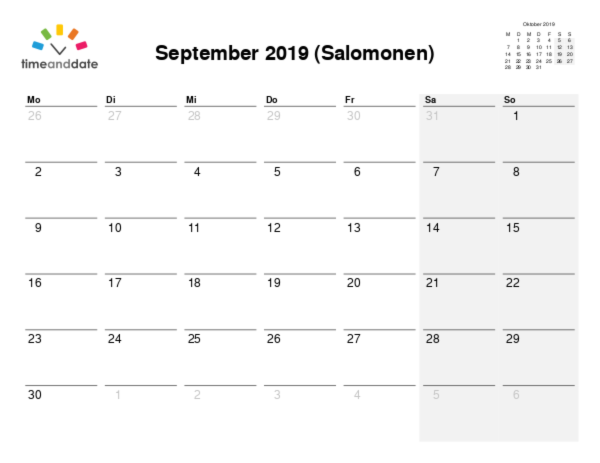Kalender für 2019 in Salomonen