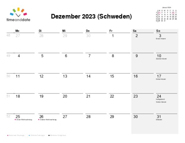 Kalender für 2023 in Schweden