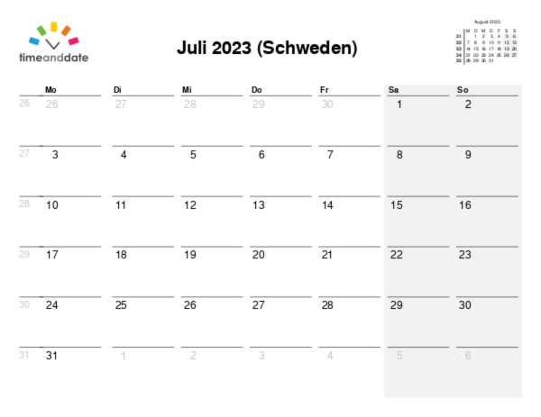 Kalender für 2023 in Schweden
