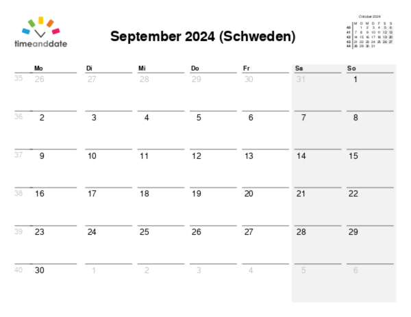 Kalender für 2024 in Schweden