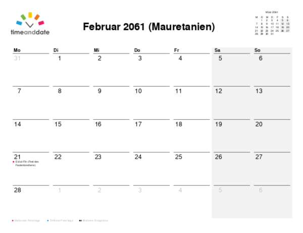Kalender für 2061 in Mauretanien