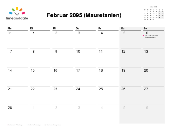Kalender für 2095 in Mauretanien