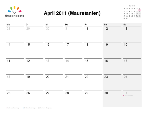 Kalender für 2011 in Mauretanien