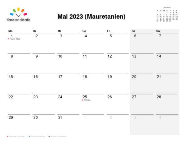 Kalender für 2023 in Mauretanien