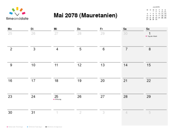 Kalender für 2078 in Mauretanien