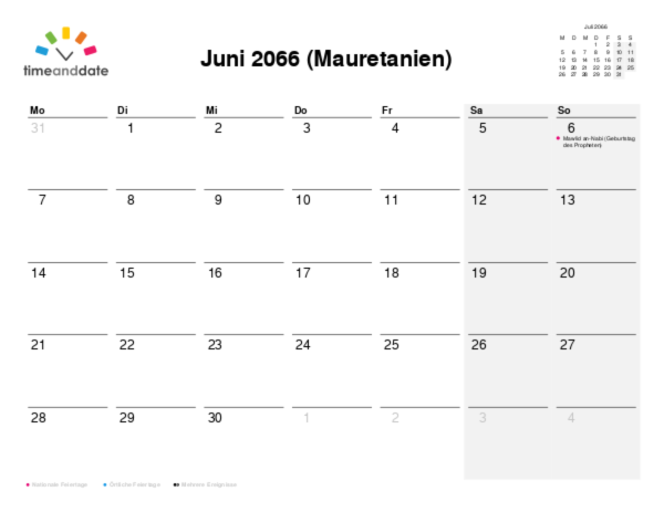 Kalender für 2066 in Mauretanien