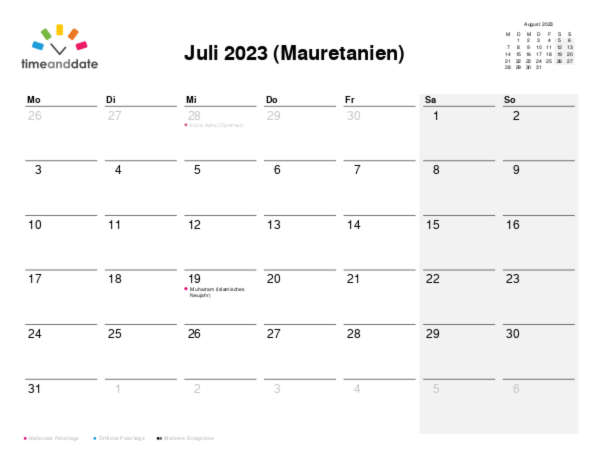 Kalender für 2023 in Mauretanien