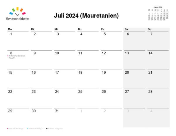 Kalender für 2024 in Mauretanien