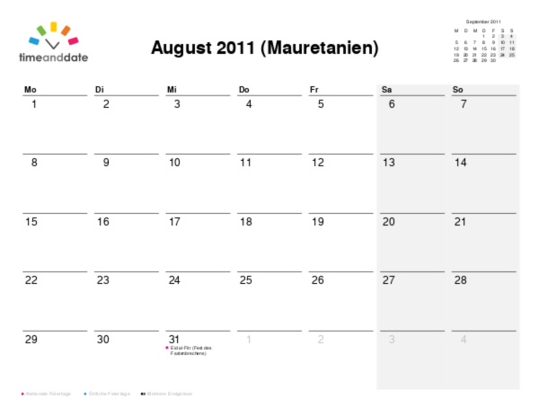 Kalender für 2011 in Mauretanien